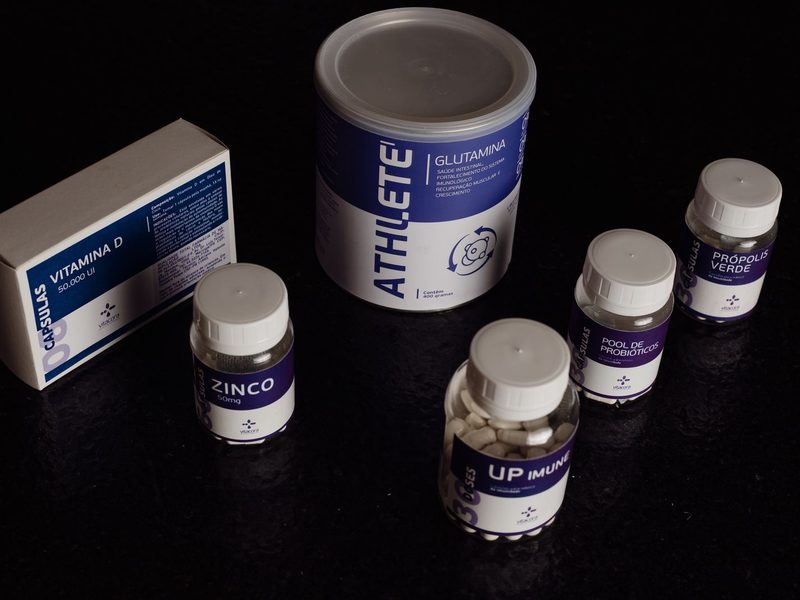 Row of supplement bottles